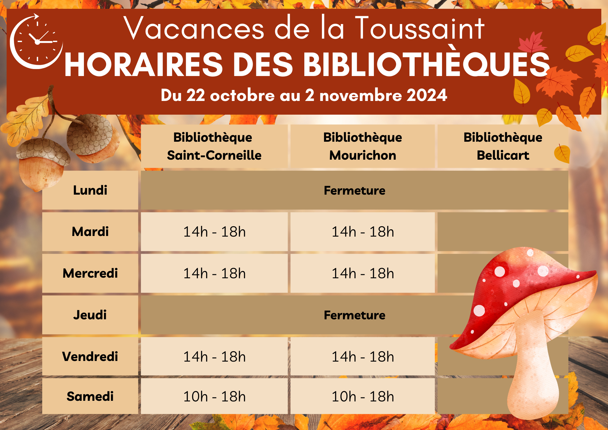 2024 Horaires Toussaint